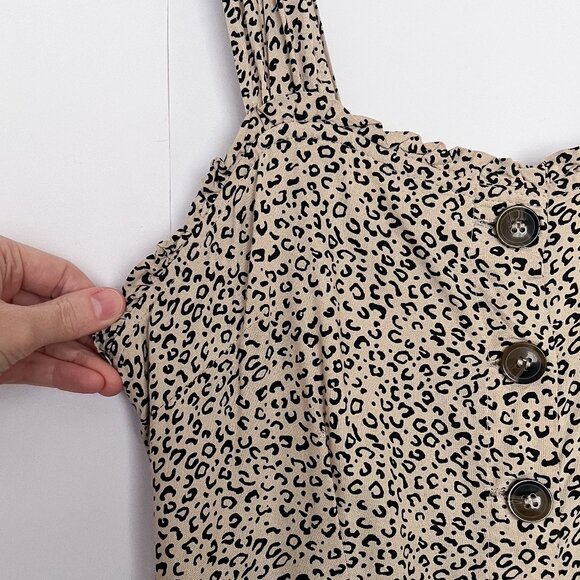 Japna Button Front Midi Dress Cottagecore Animal Print Size Large Tan Black - Picture 3 of 13